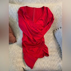 Red long sleeve dress.